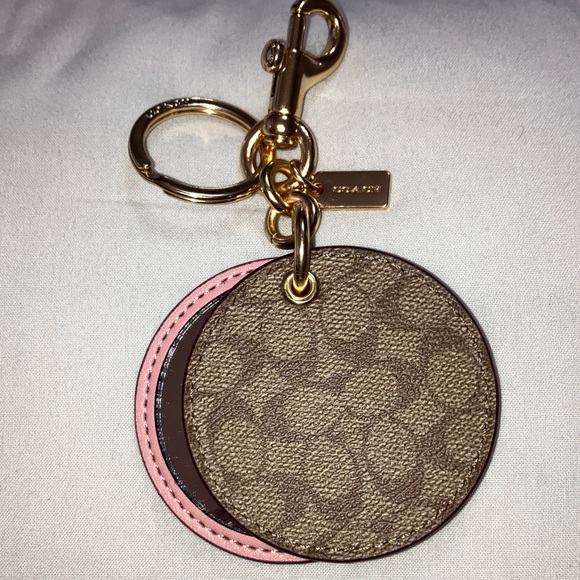 Coach Pink and Brown Signature C Bag Charm/Key Holder mirror gold hardware - Picture 5 of 15